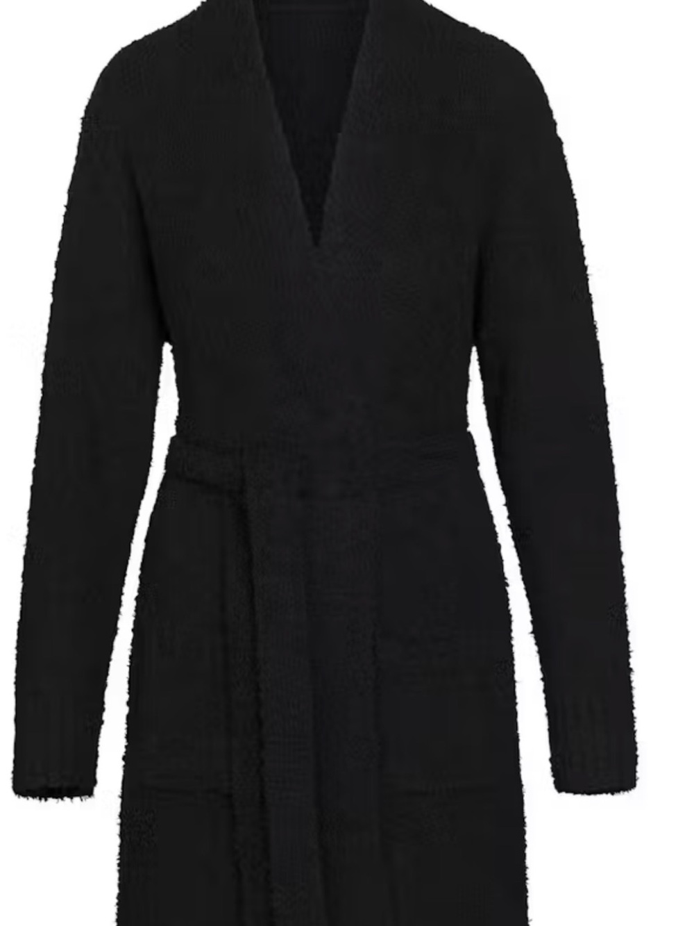 SKIMS Black Plush Wrap Robe with Tie Waist